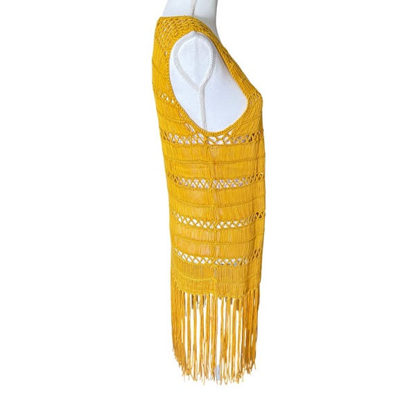 Rock & Roll Cowgirl Mustard Yellow Macrame Fringe Vest Longline Boho Women's L - Picture 7 of 13